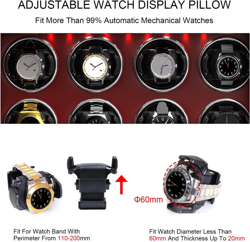 DUKWIN Watch Winder for 4/6/8 Automatic Watches, Lockable Winders with Watch Holders and Jewelry Storage, Super Quiet Motor with High-Gloss Finish, Built-in Illumination
