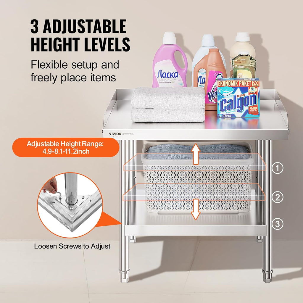 VEVOR Stainless Steel Equipment Grill Stand, 24 x 28 x 26 Inches Stainless Table, Grill Stand Table with Adjustable Storage Undershelf, Equipment Stand Grill Table for Hotel, Home, Restaurant Kitchen