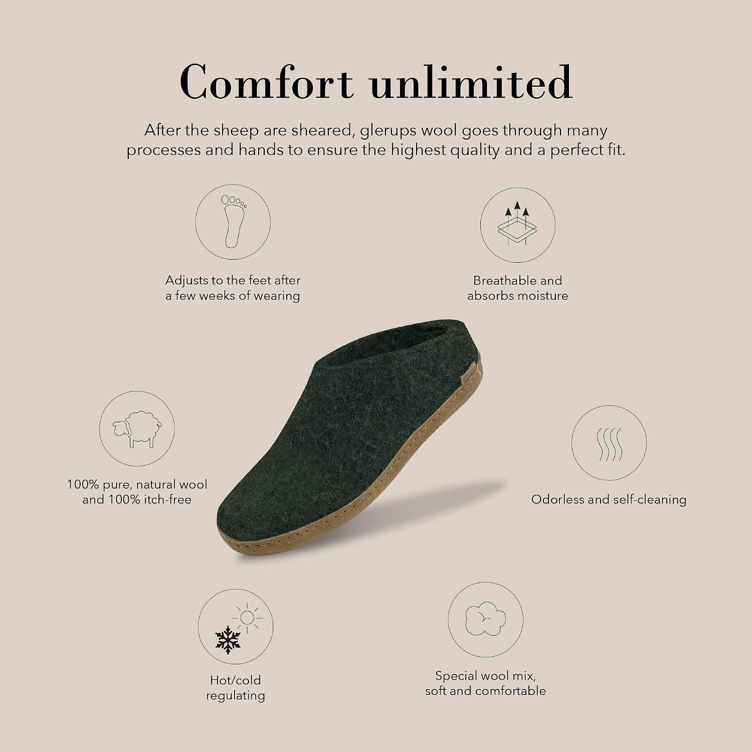 Glerups 100% quality wool mix Slipper with leather sole - Unisex Slip-on