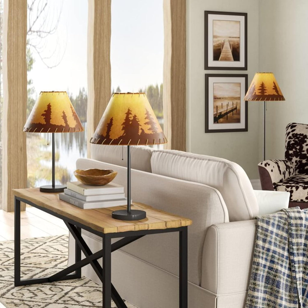 Catalina Lighting 19908-000 Rustic Cabin Lodge 3-Piece Table & Floor Lamp Set, LED Bulb NOT Included, 58', Forest Print,Set of 3