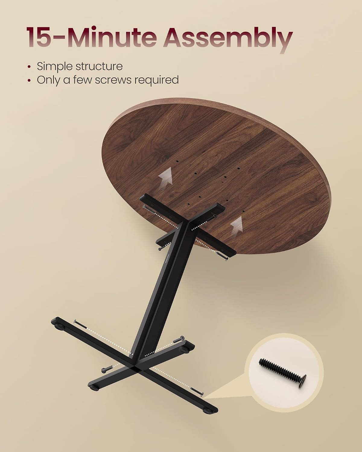 VASAGLE Dining Table Set, Round Dining Table with 2 Upholstered Kitchen Chairs, for Small Spaces, Kitchen, Living Room, Steel Frame, Modern Style, Somber Walnut and Coffee Brown UZH2507010