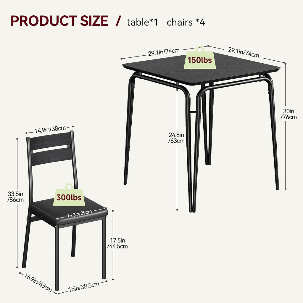 GarveeHome Dining Table for 2, Small Table and Chairs Set of 2, Square Dinette Set for 2, 3 Piece Kitchen & Dining Room Sets for Small Space (Black, Table with 2 Upholstered Chairs)