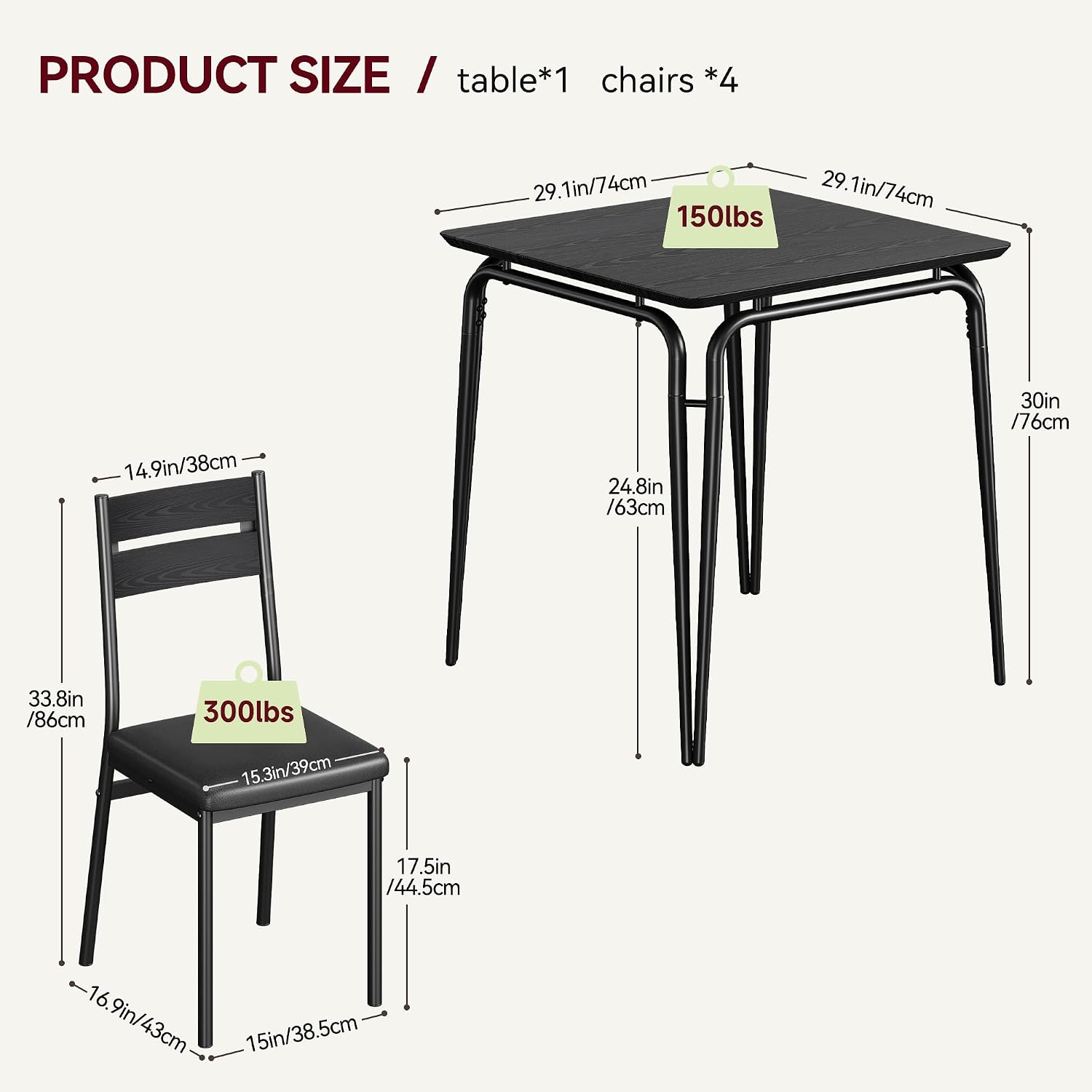 GarveeHome Dining Table for 2, Small Table and Chairs Set of 2, Square Dinette Set for 2, 3 Piece Kitchen & Dining Room Sets for Small Space (Black, Table with 2 Upholstered Chairs)