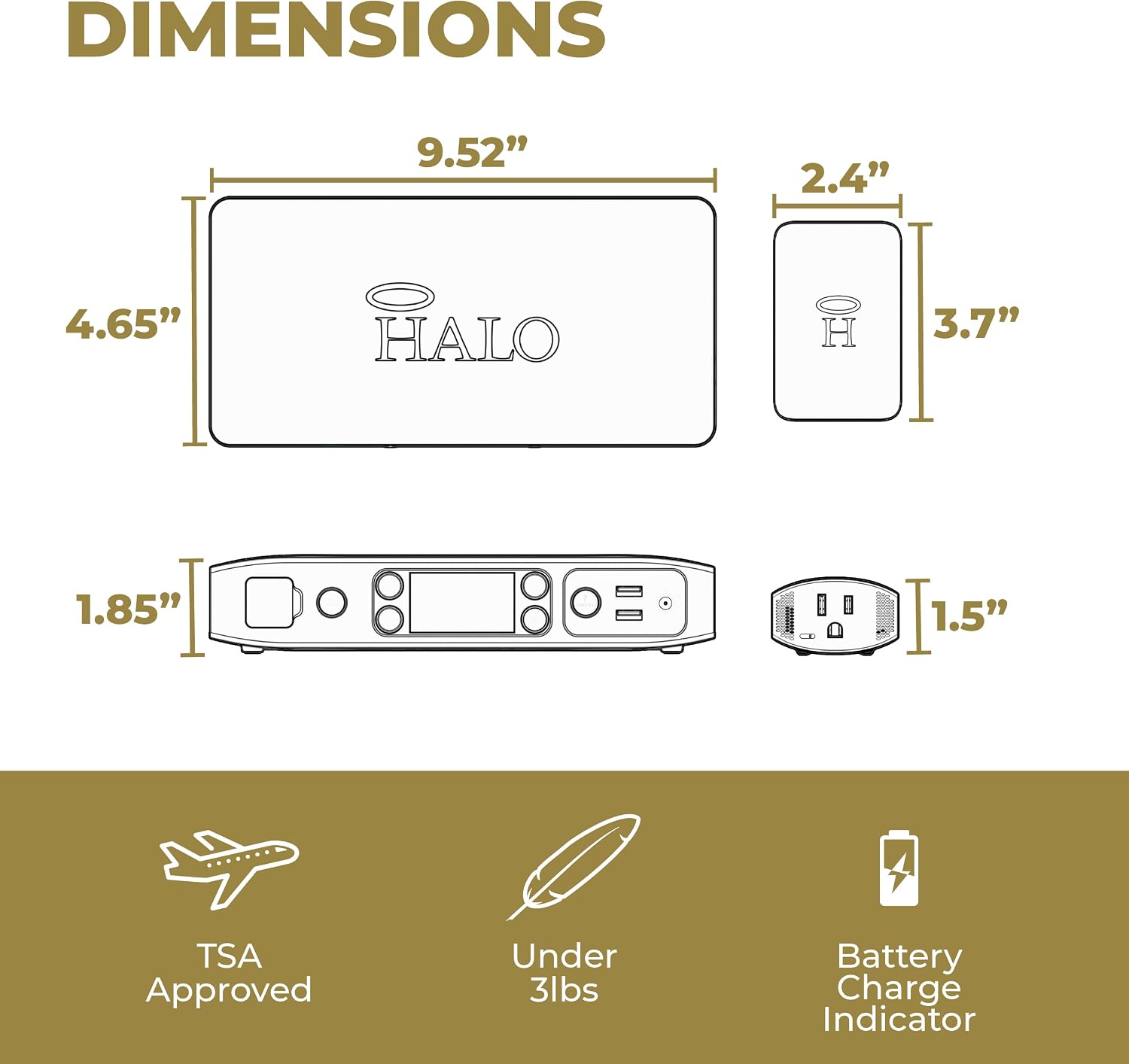 HALO Bolt Air+ AC 55500 Portable Car Battery Jump Starter | 100 PSI Air Compressor, 55.5Wh USB Power Bank with AC Outlet, Emergency Floodlight & Charger, Jump Cars SUVs & Trucks, Inflate Tires — Black