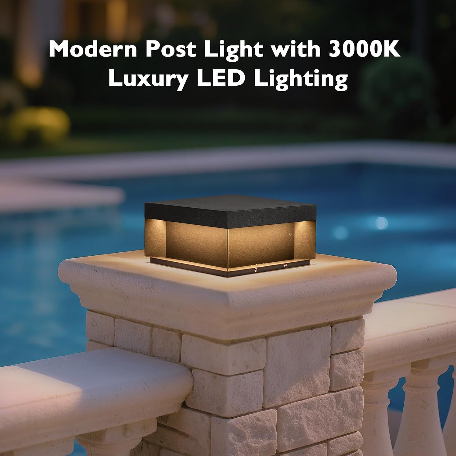 Outdoor Post Light, 11.81' Square Pillar Post Lights Wired Modern Fence Deck Posts Lamp 100-240V AC Waterproof Outside 3000K Warm LED Lantern for Flat Surface Patio Garden Decoration