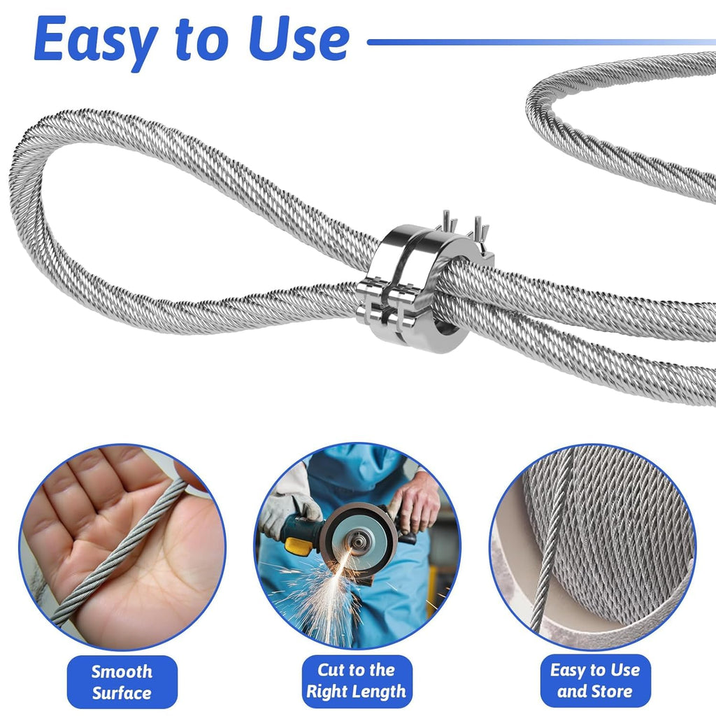 400ft Thickened 1/4' Stainless Steel Cable, 7x19 Strand Aircraft Wire Rope for Backyard Zipline, 6400lbs Breaking Strength, Zip Line for Heavy Duty Applications, Deck Railing, String Lights