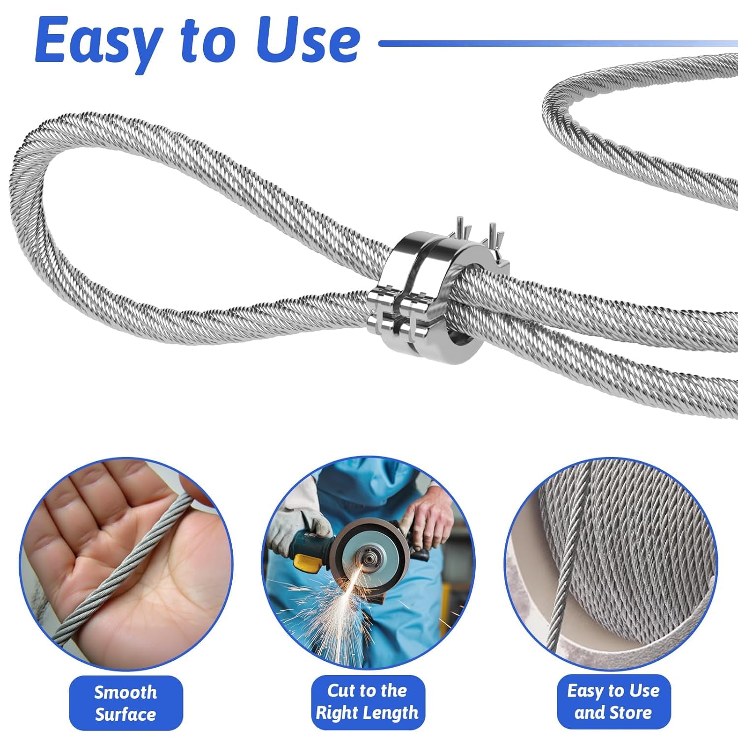 400ft Thickened 1/4' Stainless Steel Cable, 7x19 Strand Aircraft Wire Rope for Backyard Zipline, 6400lbs Breaking Strength, Zip Line for Heavy Duty Applications, Deck Railing, String Lights