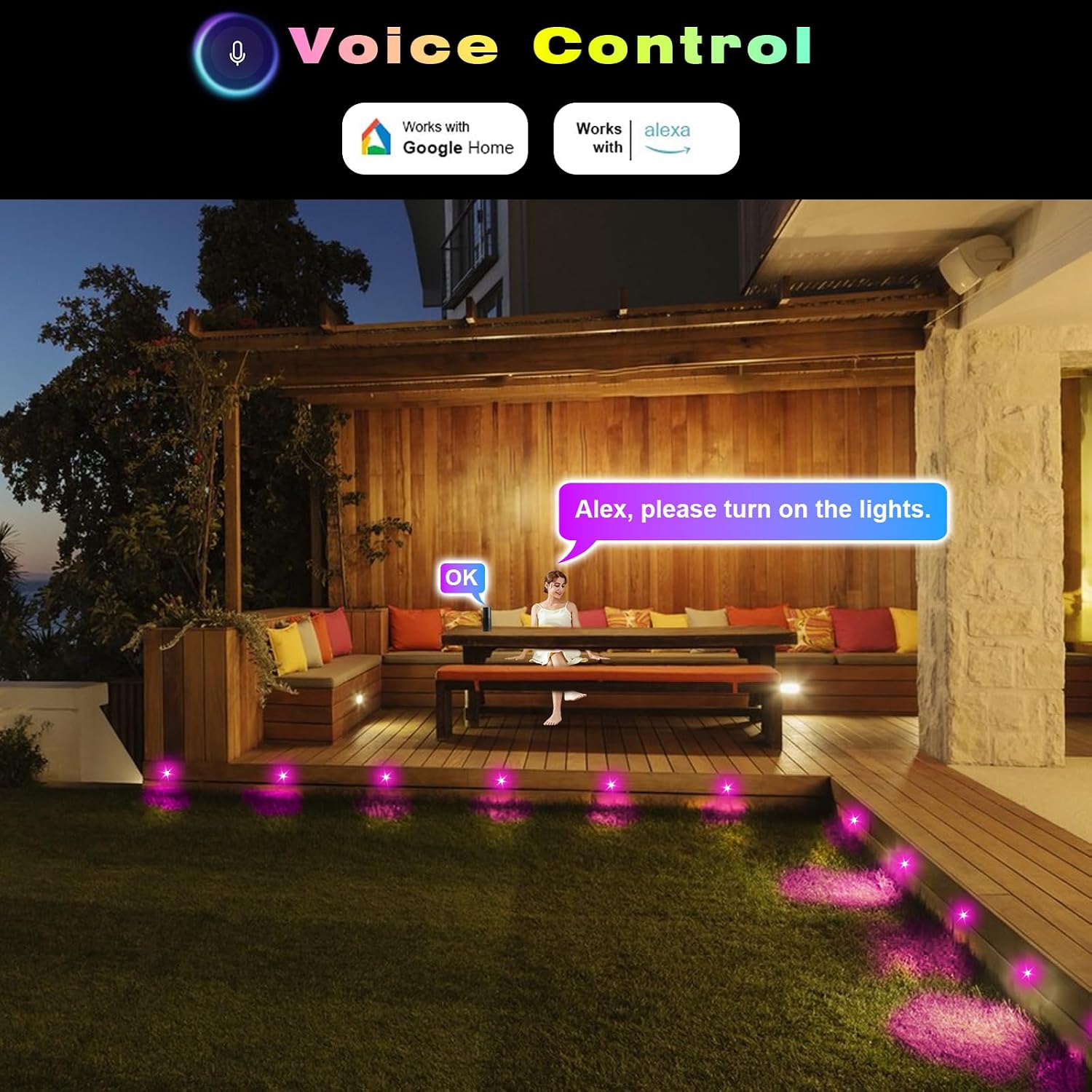 FVTLED LED Deck Lighting Kits, 10pcs WiFi Controller Φ1.97 Low Voltage LED Deck Lighting RGB Recessed Light Compatible with Alexa Google Home Wireless Smart Phone RGB Lamp