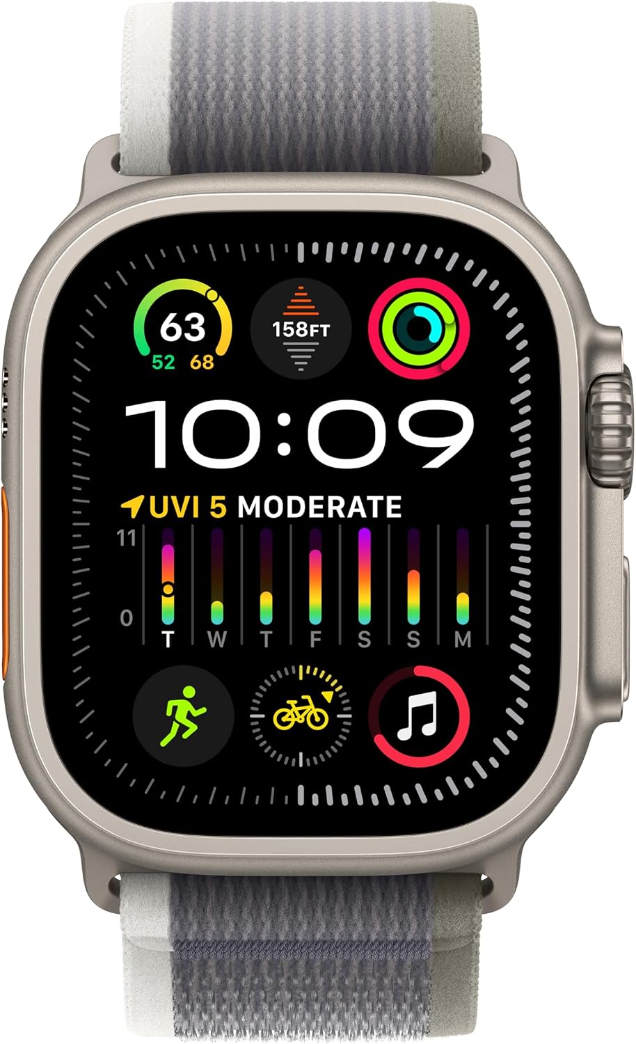 Apple Watch Ultra 2 [GPS + Cellular 49mm] Smartwatch with Rugged Titanium Case & Green/Gray Trail Loop M/L. Fitness Tracker, Precision GPS, Action Button, Extra-Long Battery Life