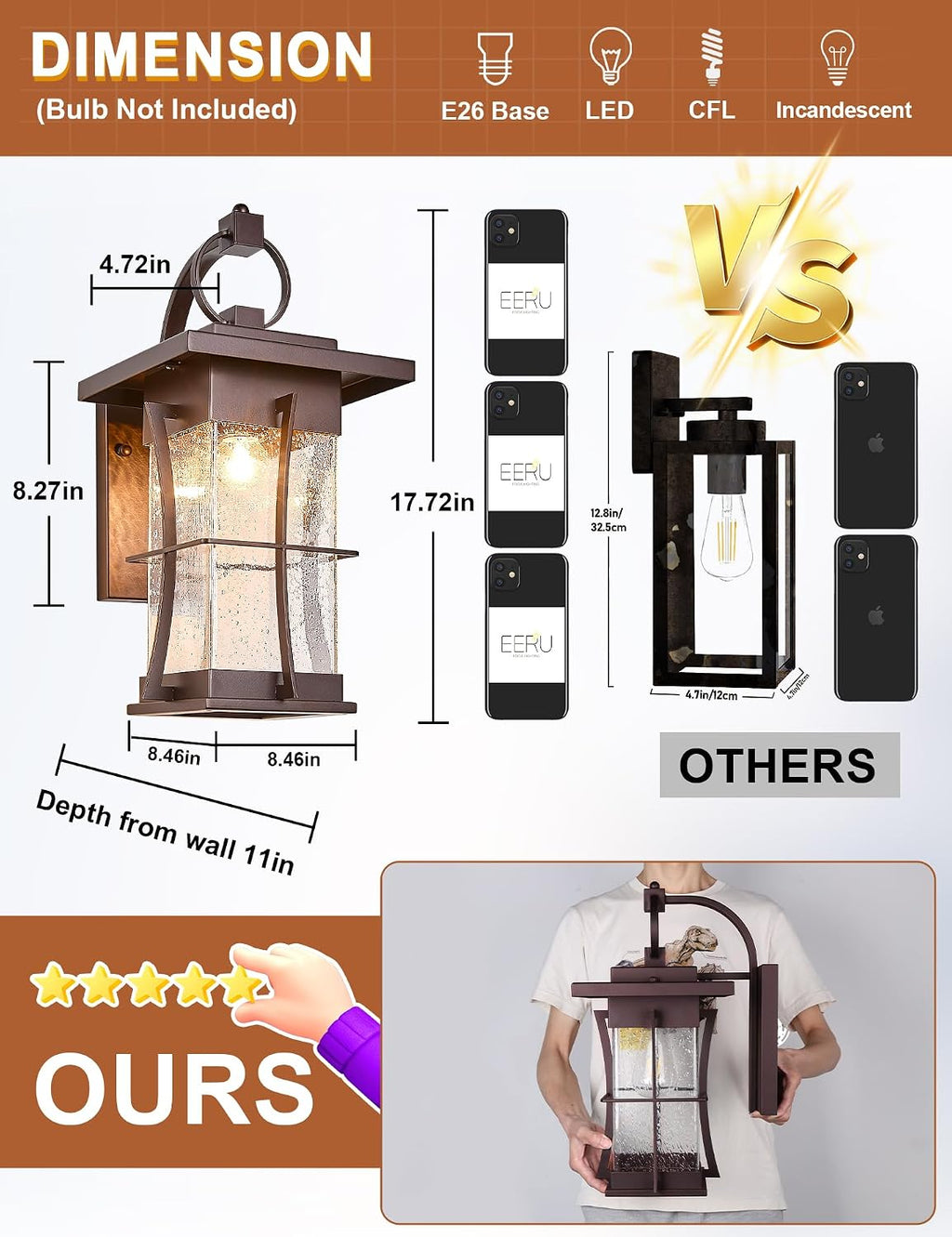 18' H Extra Large Porch Sconce Oil Rubbed Bronze Large Exterior Wall Lantern Deep Brown Outside House Lamps Waterproof Mission Outdoor Lighting with Seeded Glass for Villa Garage Coach Light