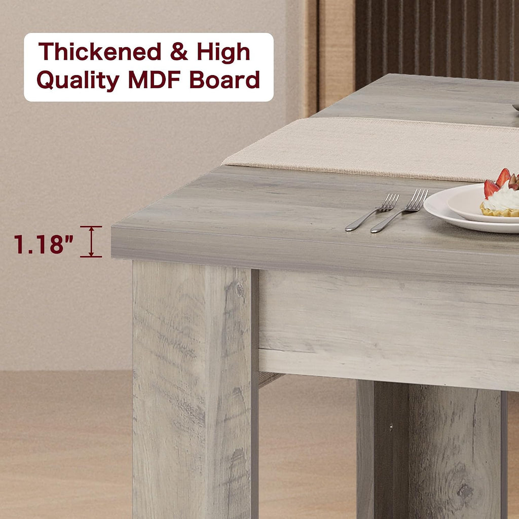 CABIHOME 63' Rectangular Dining Table for 4-6, Farmhouse Large Kitchen Table, Sturdy Frame, 4 Triangular Stable Legs, Thickened Tabletop, Ideal for Apartment, Dining Room, Small Space, Retro Gray
