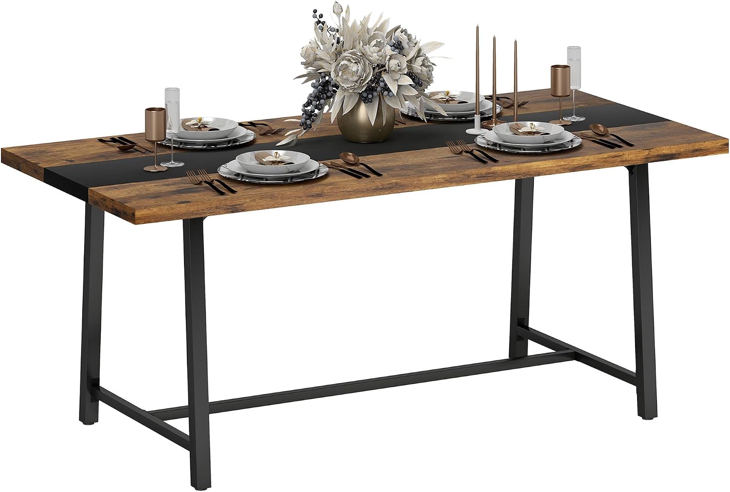 HOMCOM Industrial Dining Table for 8 People, 70.9' Long Rectangular Kitchen Table with Large Tabletop and Steel Legs for Dining Room, Rustic Brown