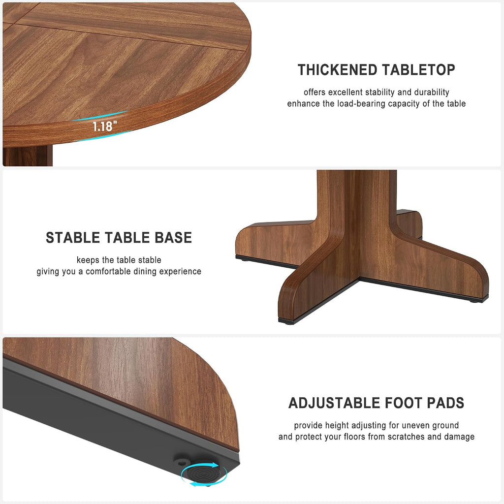 IDEALHOUSE Round Dining Table for 4, 47 Inches Dining Room Table with Wooden Base, Circle Kitchen Dinner Table for Dining Room, Kitchen, Living Room (Table Only), Walnut