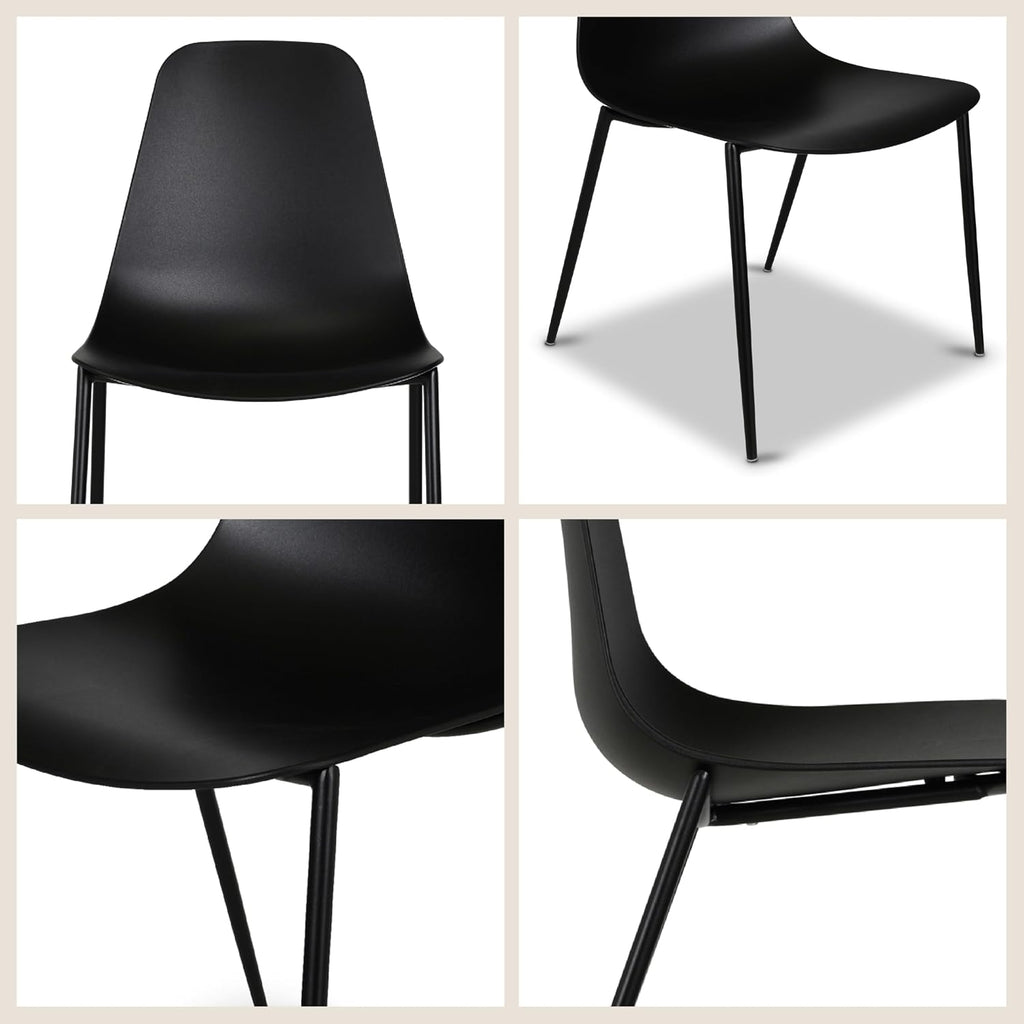 Poly & BARK Isla Modern Kitchen Chairs Set of 4 - Plastic Dining Chair with Metal Legs - Quick Assembly Simple Cafe Chairs Plastic for Indoor or Outdoor - Ebony Black
