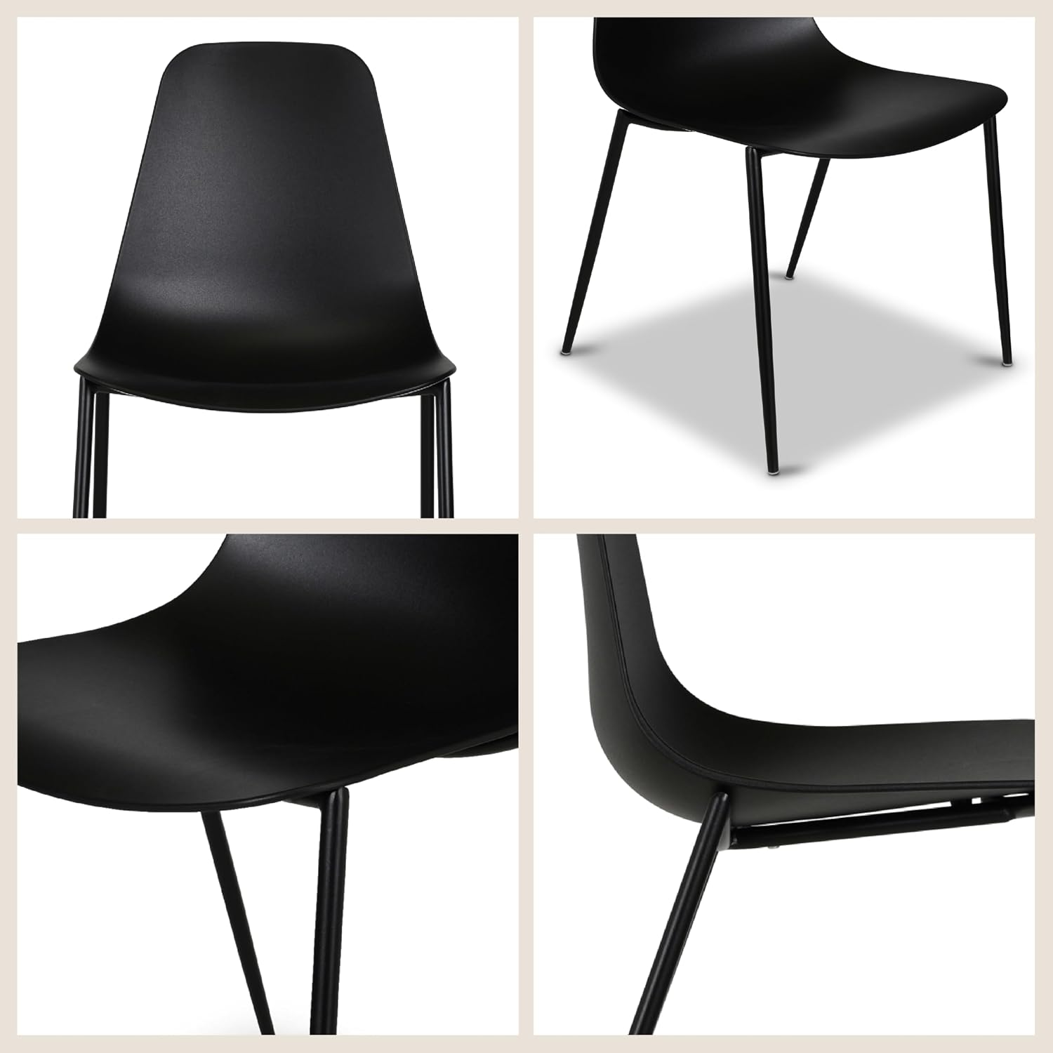 Poly & BARK Isla Modern Kitchen Chairs Set of 4 - Plastic Dining Chair with Metal Legs - Quick Assembly Simple Cafe Chairs Plastic for Indoor or Outdoor - Ebony Black
