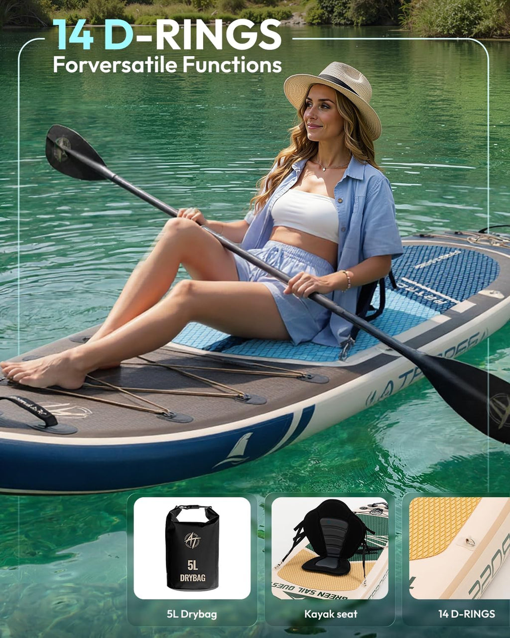 10'6''x33''Inflatable Stand Up Paddle Board, 400lbs Extra Wide Stand Up Paddleboard with Kayak Seat, Anti-Slip EVA Deck Premium SUP Accessories Kit, Non-Slip Stable Deck Boat
