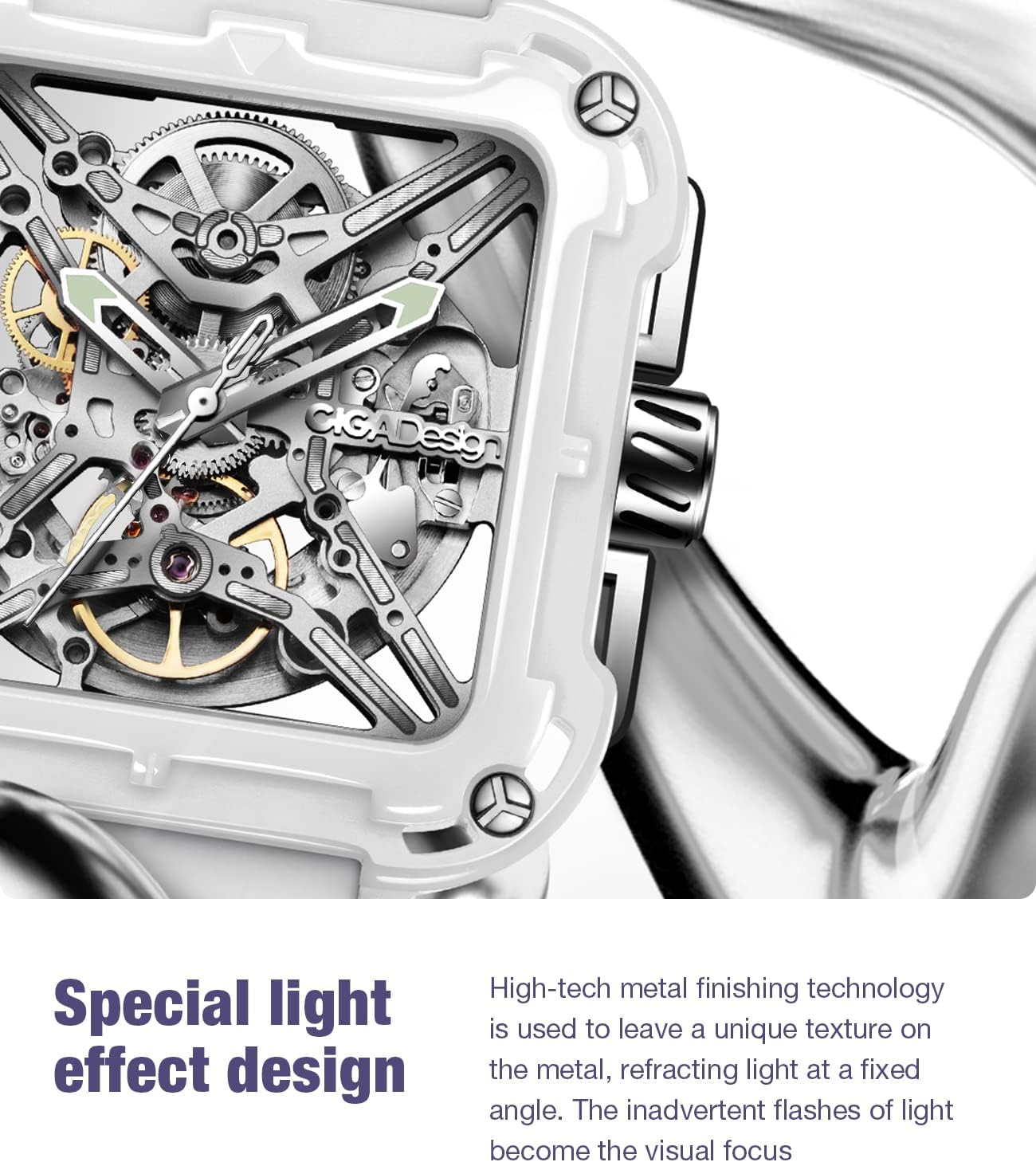 CIGA Design Watches for Womens X Series - Machina, Mechanical Automatic Watches Fashion All-Match Wrist Accessories Sapphire Crystal Analog Skeleton Watches with Silicone Strap