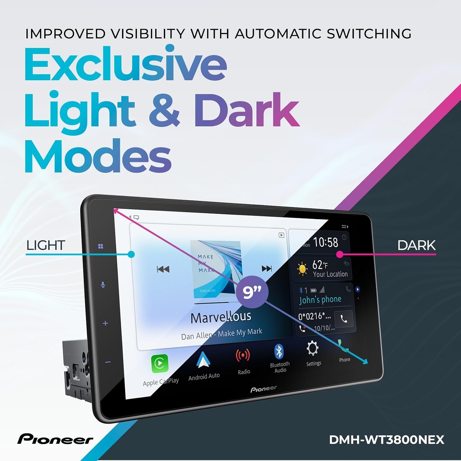Pioneer DMH-WT3800NEX 9' Capacitive Touchscreen, Floating Display – Wireless & Wired Apple CarPlay & Android Auto, Amazon Alexa, Bluetooth, FLAC, Backup Camera, HD Radio