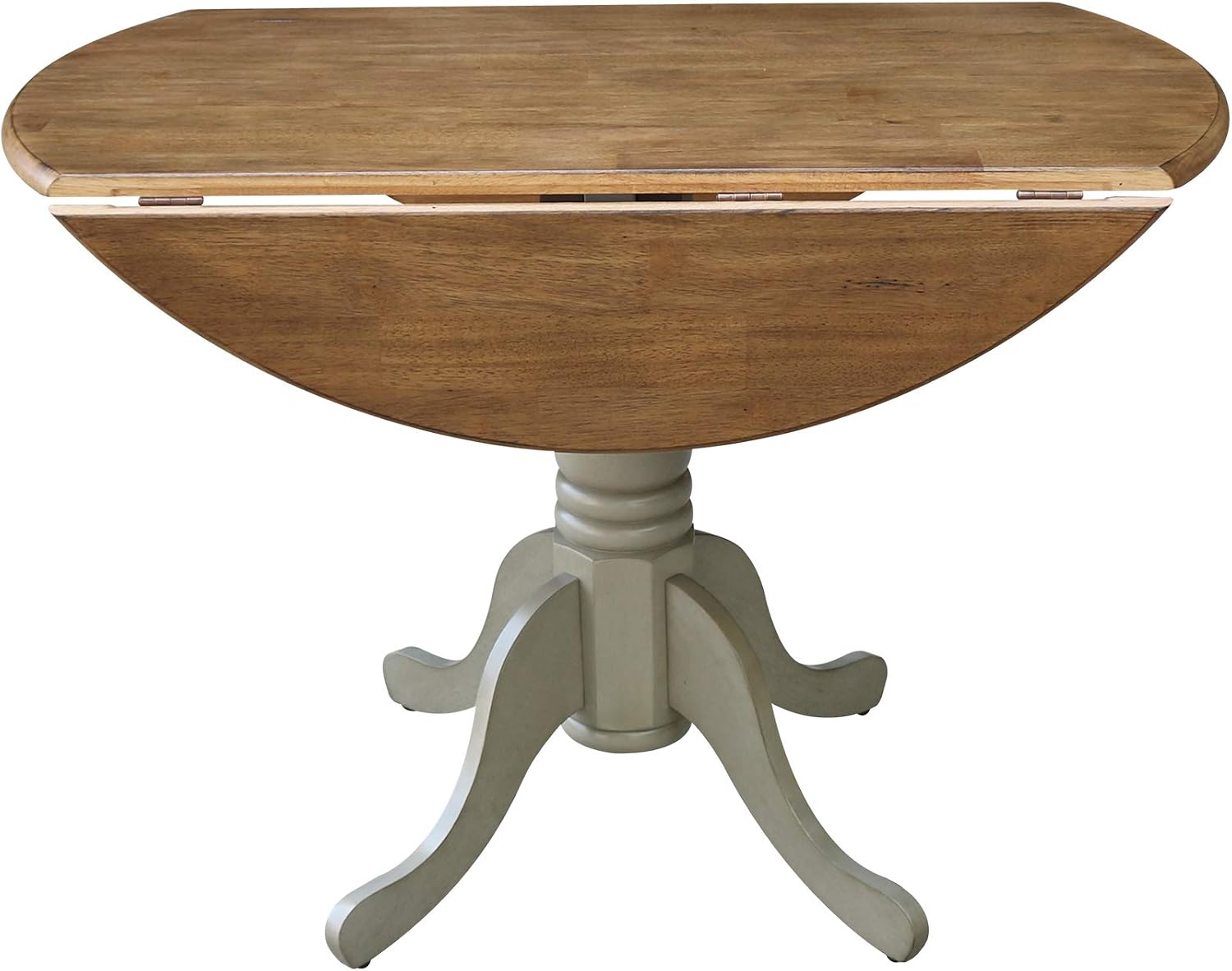 IC International Concepts, 42' Round Dual Drop Leaf Pedestal Dining Table, Solid Real Wood, Sturdy Parawood, Distressed Hickory/Stone