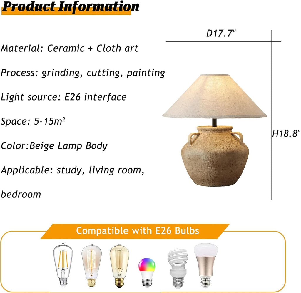 Farmhouse Rustic Table Lamps Rustic Southwestern Table Lamp with Fabric Lampshade Decor Bedside Ceramic Table Lamp for Living Room Bedroom House Nightstand