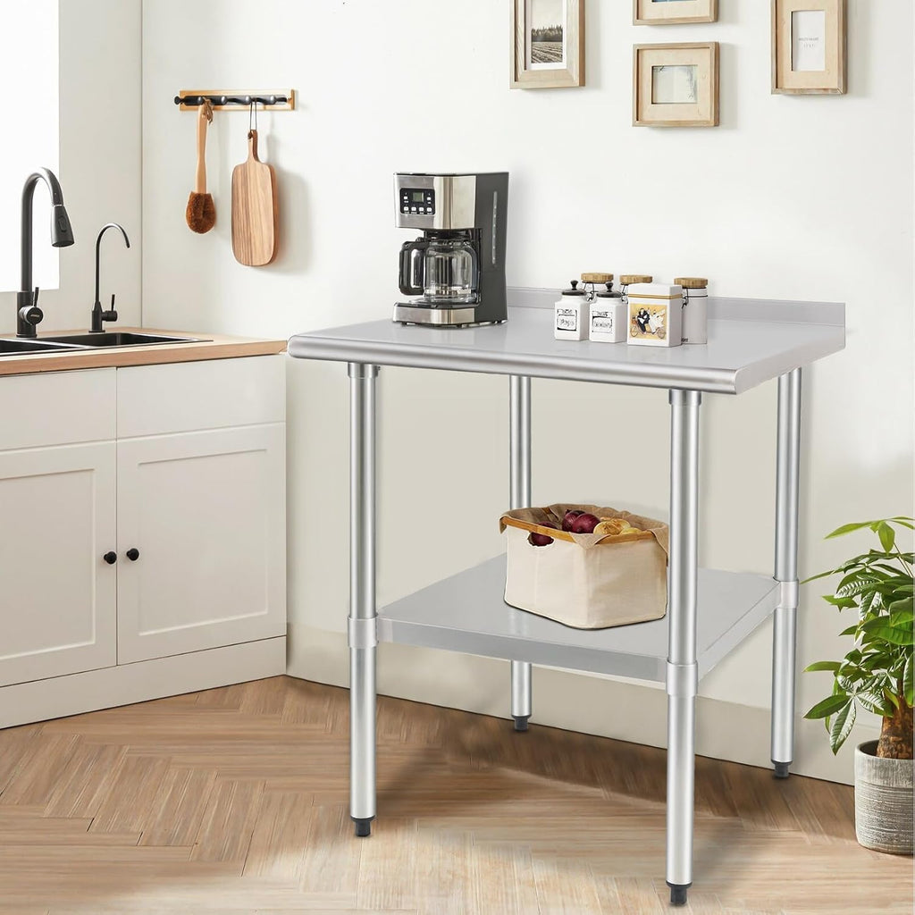 HARDURA Stainless Steel Table Prep Work Table 30 x 36 Inches NSF Heavy Duty Commercial with Undershelf and Backsplash for Food Prep
