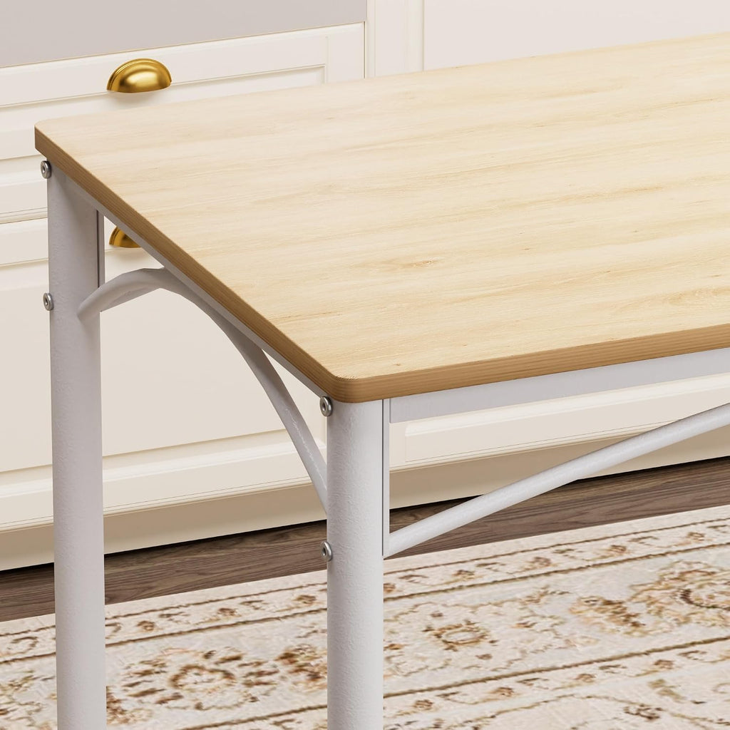 Dining Table Set for 4, Industrial Kitchen Table Set with 4 Upholstered Chairs, Metal Table and Chairs Set for Kitchen, Dining Room, Living Room, Natural+White