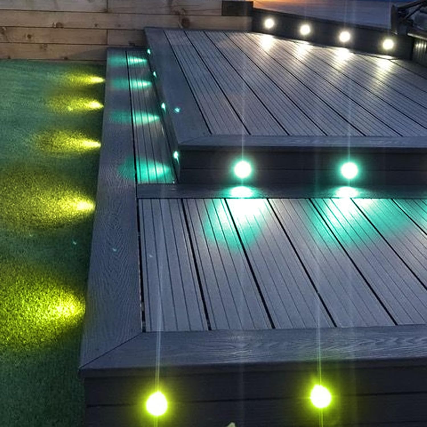 FVTLED LED Deck Lighting Kits, 10pcs WiFi Controller Φ1.97 Low Voltage LED Deck Lighting RGB Recessed Light Compatible with Alexa Google Home Wireless Smart Phone RGB Lamp