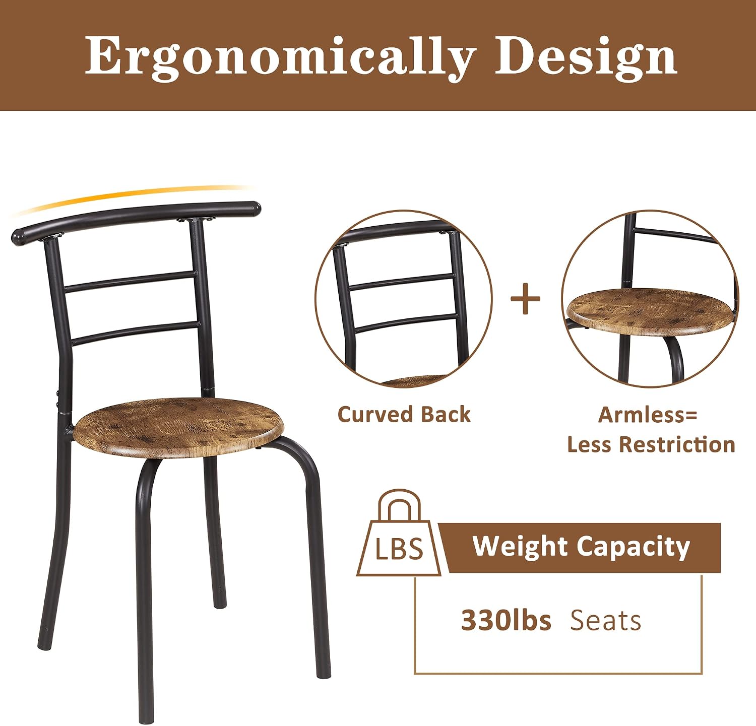 VECELO 3 Piece Small Round Dining Table Set for Kitchen Breakfast Nook, Wood Grain Tabletop with Wine Storage Rack, Save Space, Antique & Black