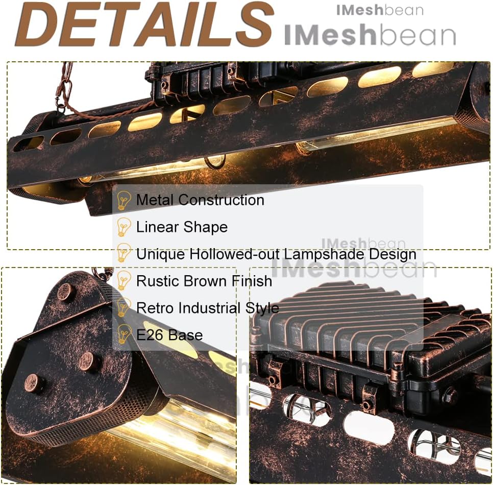 iMeshbean Industrial Steampunk Chandelier Pool Table Ceiling Light Fixture Wrought Iron Pendant Lamp for Bar Kitchen Island Dinging Room