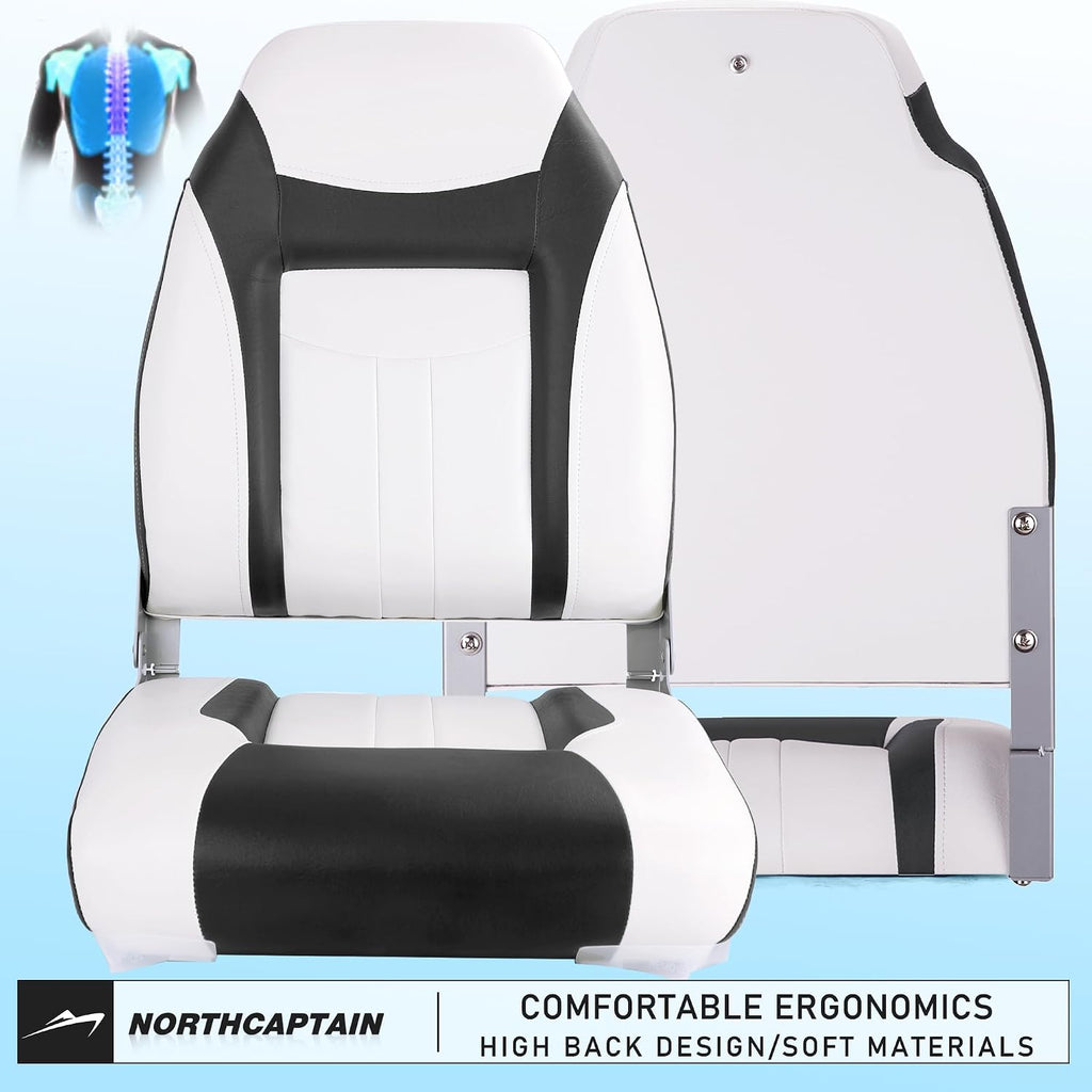 NORTHCAPTAIN S1 Deluxe A Pair of Marine High Back/Low Back Folding Fishing Boat Seat for Fishing, Bass/Jon/Pontoon Boat Chairs, 4 Mounting Screws Included
