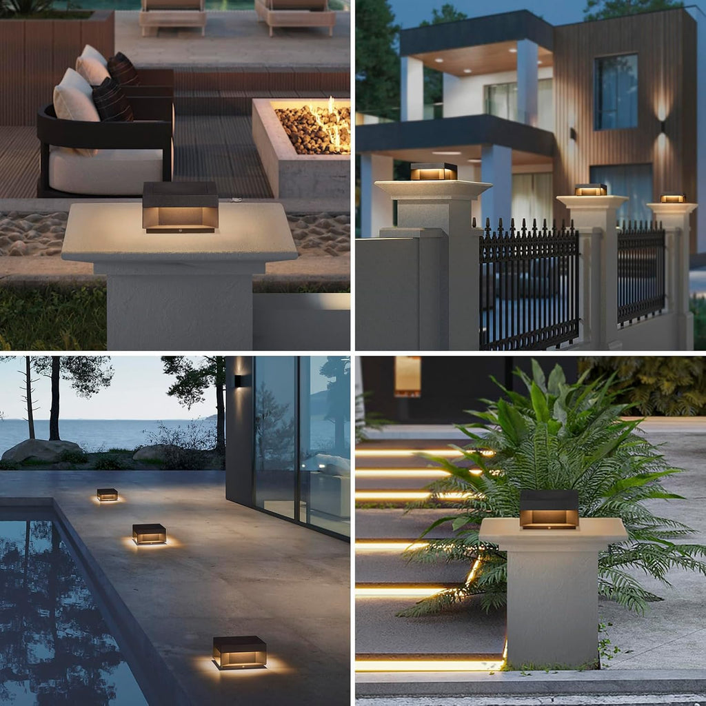 Outdoor Modern Post Light,7.87' High Voltage Wired LED Fence Deck Cap Light Waterproof Small Column Lamp Pillar Lighting for Flat Surface Patio Garden Decoration(100-120V AC)