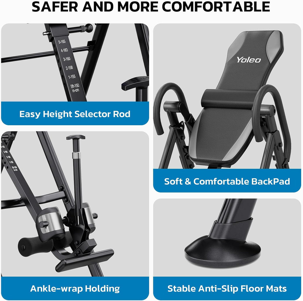 YOLEO Gravity Inversion Table for Back Pain Relief 2026 New Inversion Table w/Lumbar Support Easy to Assemble Back Stretcher Machine 300 lbs