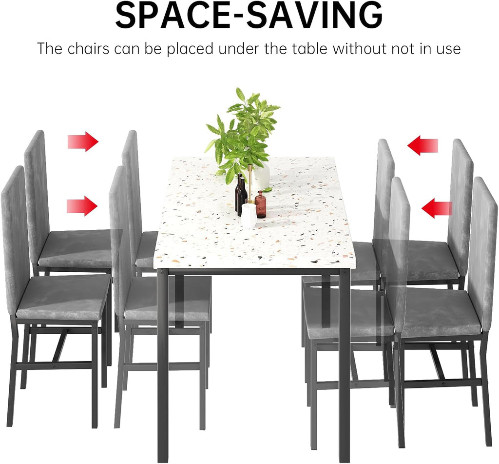 Hooseng 5 Piece Dining Table Set for 4, Small Faux Marble Kitchen Table with 4 Velvet Chairs, Modern Dining Room Table Set for Small Space, Breakfast Nook, Dinette