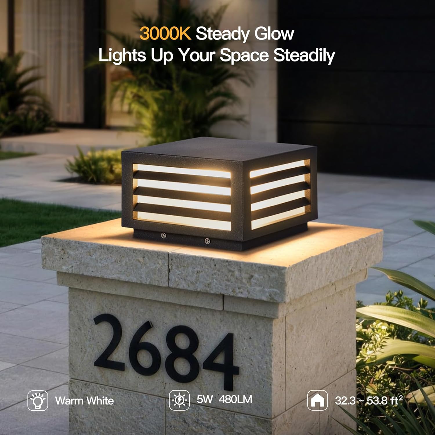 MVBT Post Lights Outdoor, 8.8' Hard Wired Pillar Lights Outdoor, IP54 Waterproof Column Light, 3000K Landscape Column Lamp, Square Pillar Patio Lamps Lighting for Posts Fence Deck Gate Entrance Yard