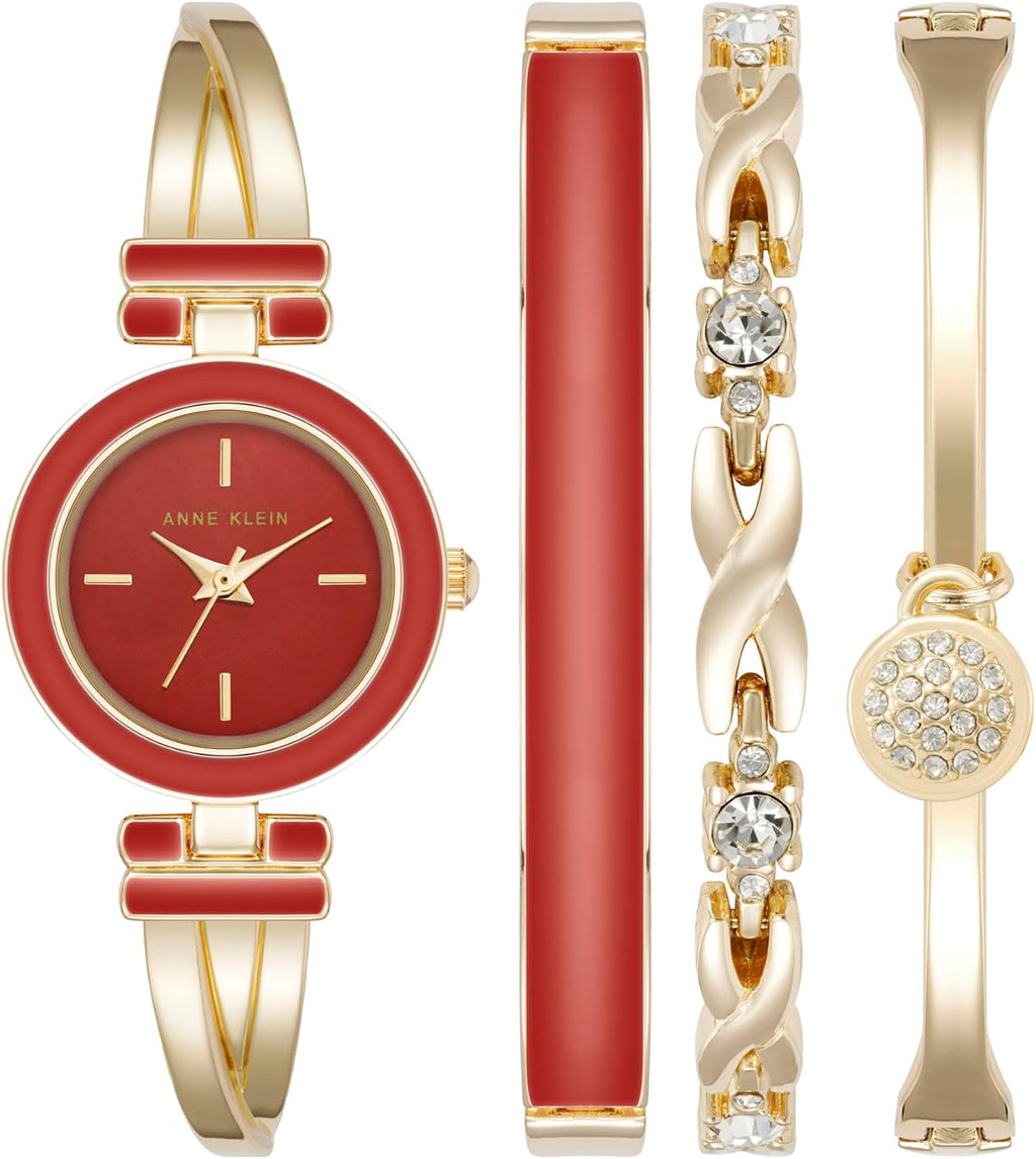 Anne Klein Women's Bangle Watch and Premium Crystal Accented Bracelet Set