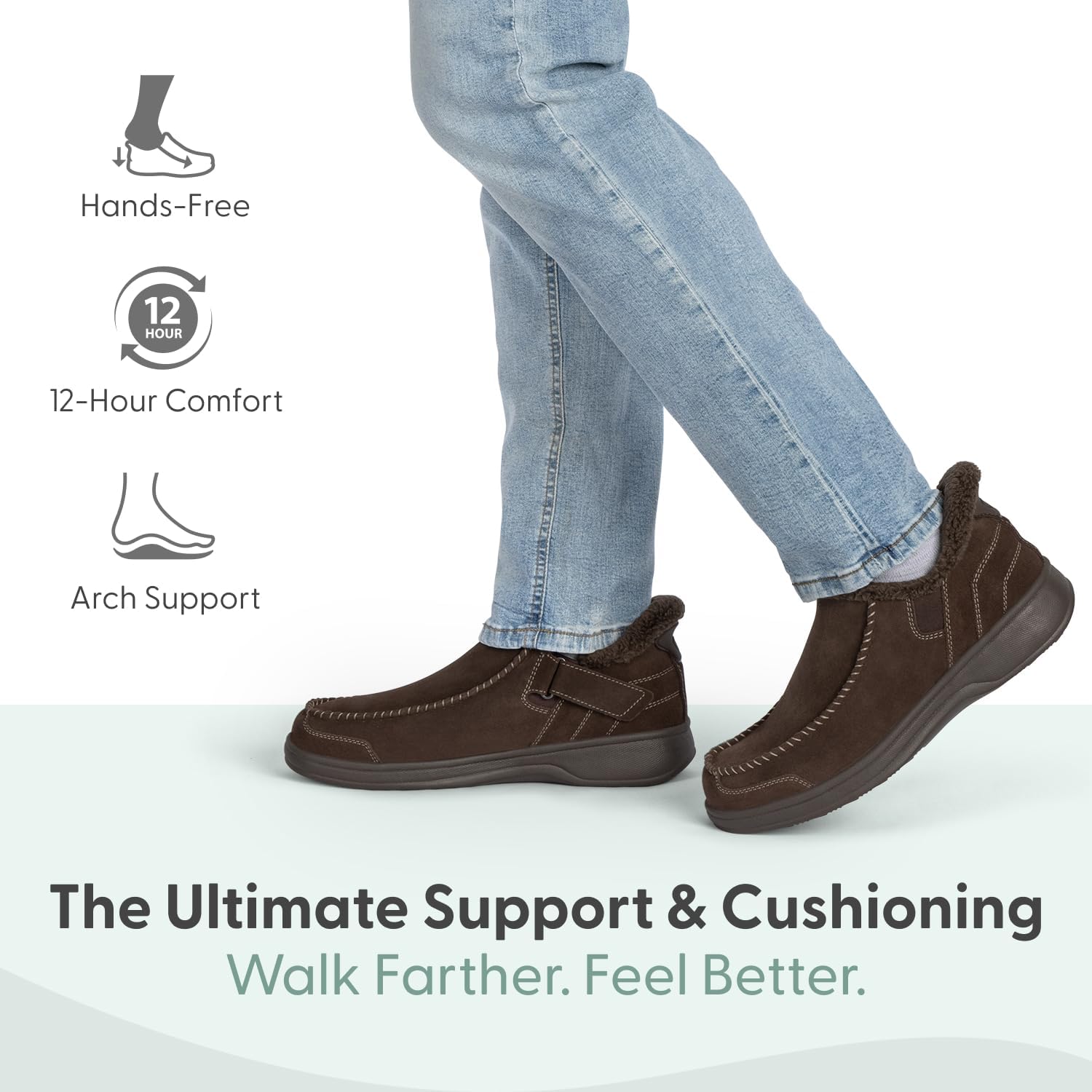 Orthofeet Men's Orthopedic Vito Hands-Free Water-Repellent Faux Fur Lined Slipper