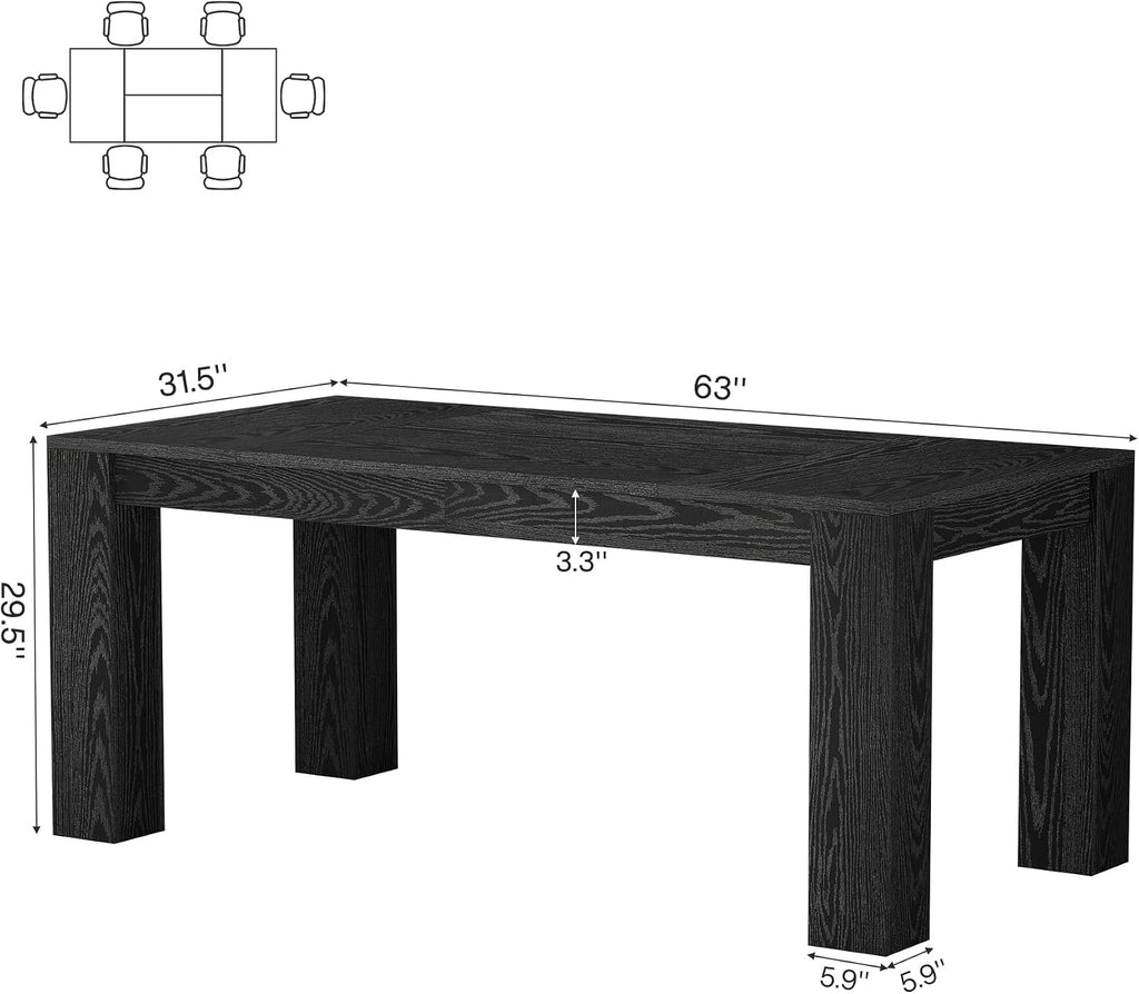 Tribesigns 63-Inch Dining Table for 4 to 6, Rectangular Kitchen Dinner Table, Black Wooden Eating Table for Home Kitchen, Dining Room