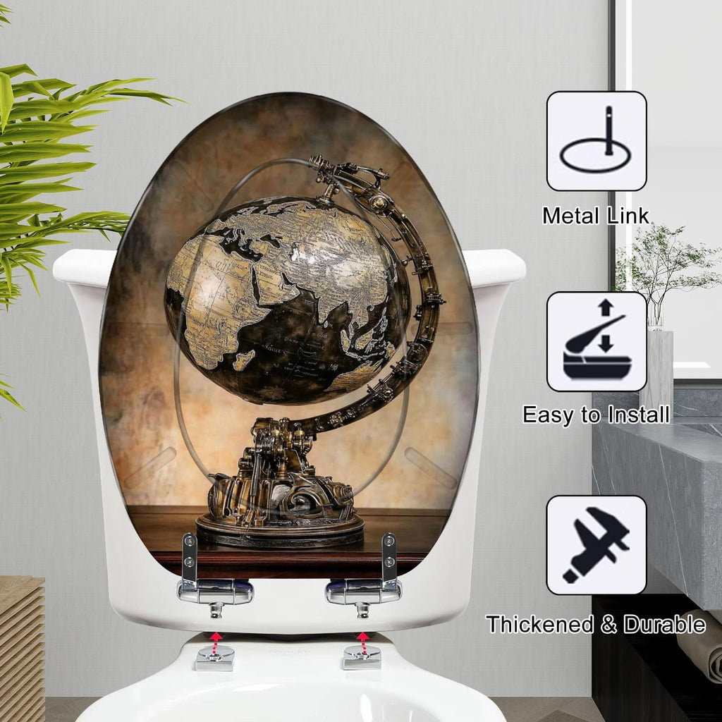Elongated Toilet Seat World map map Resin Toilet Seat Slow Quiet Close with Quick-Release Hinges Toilet Seat with Cover Easy to Clean Install