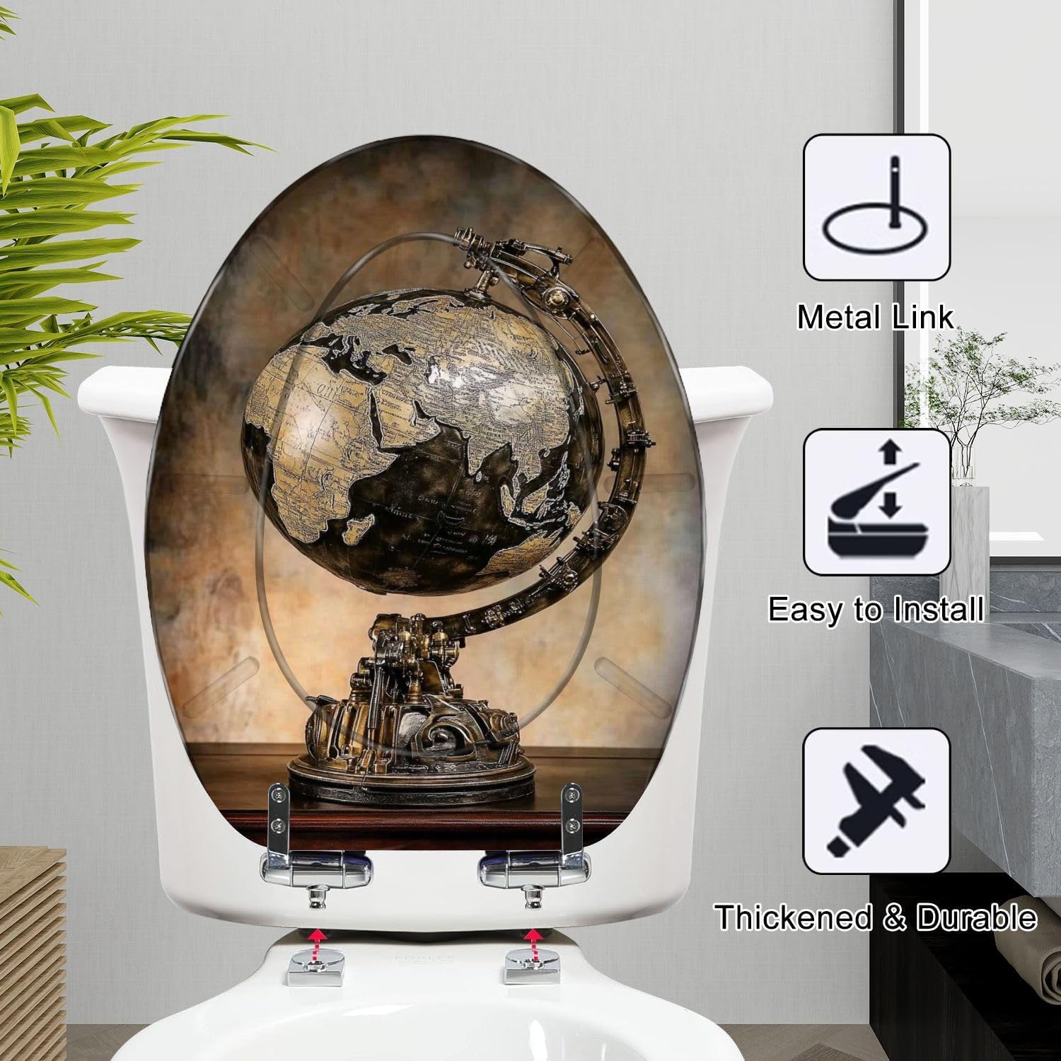 Elongated Toilet Seat World map map Resin Toilet Seat Slow Quiet Close with Quick-Release Hinges Toilet Seat with Cover Easy to Clean Install