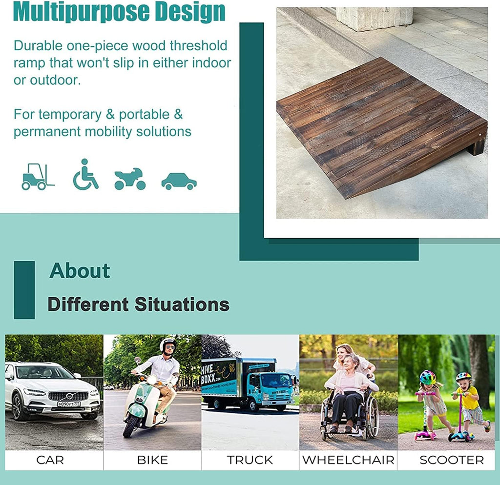 Handicap Ramps Wheelchair Ramp Solid Wood Threshold Ramp Entrance Transition Scooter Ramp for Doorway Home Roadside Slope Non-Slip Kerb Ramps Sturdy