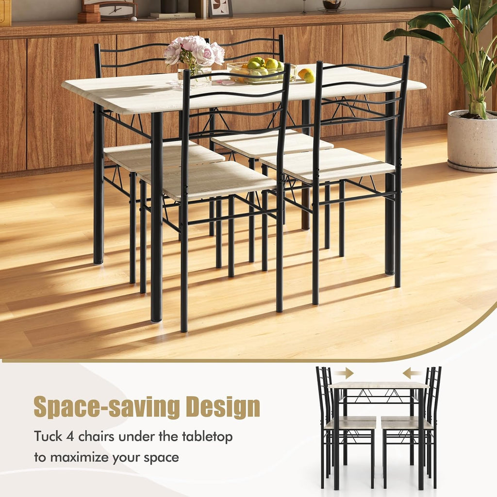 Giantex 47-inches Dining Table Set for 4, Rectangular Kitchen Table with 4 Dining Chairs, Metal Frame, 5-Piece Space-Saving Dinette Set for Small Space, Dinner, Breakfast Nook, Apartment