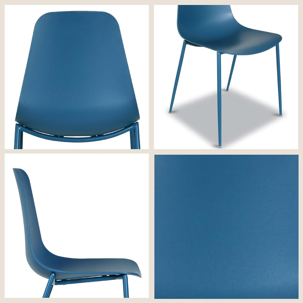 Poly & BARK Isla Modern Kitchen Chairs Set of 4 - Plastic Dining Chair with Metal Legs - Quick Assembly Simple Cafe Chairs Plastic for Indoor or Outdoor - Lago Blue