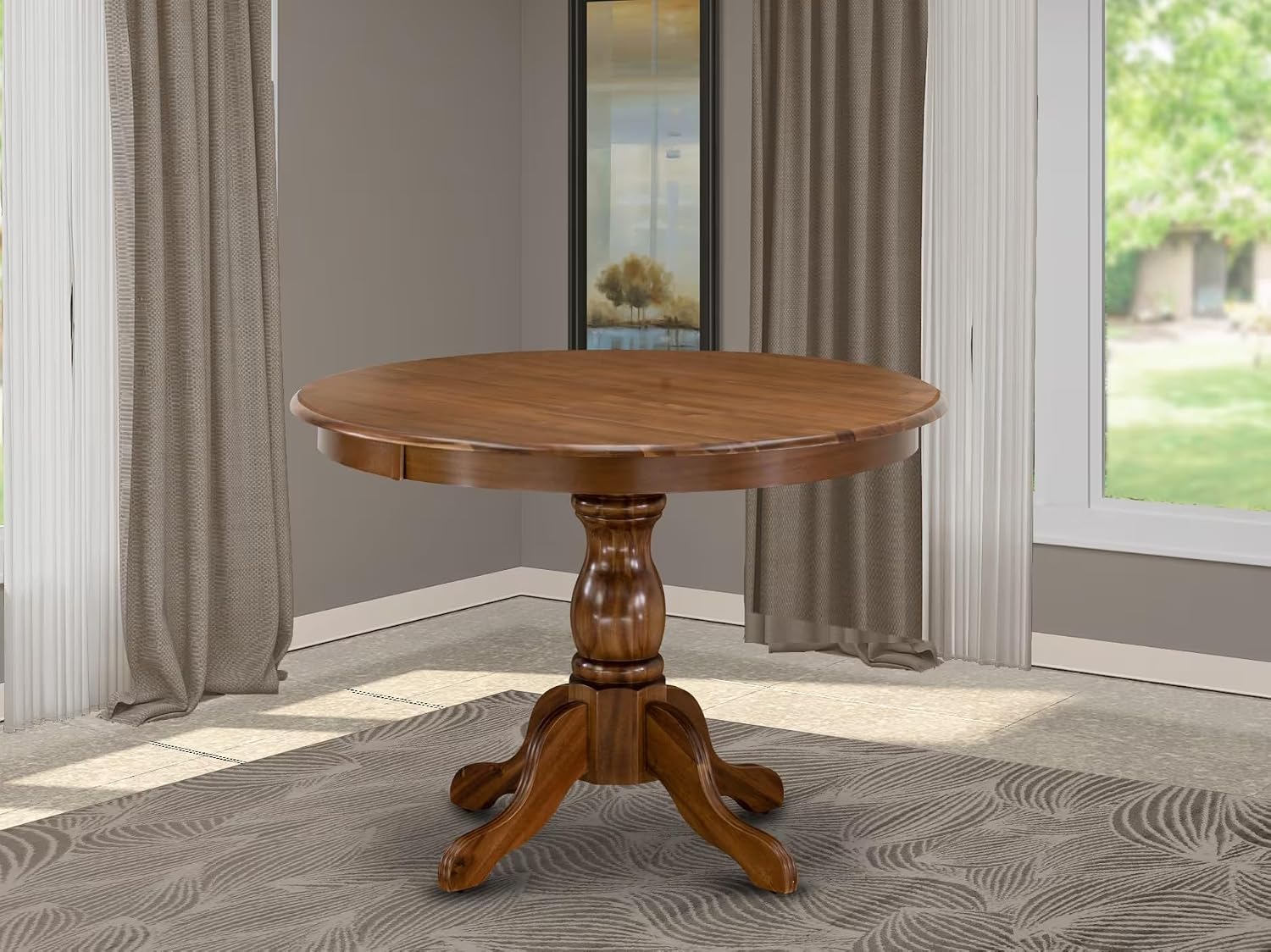 East West Furniture HBT-AWA-TP Hartland Dining Table - a Round Wooden Table Top with Pedestal Base, 42x42 Inch, Walnut