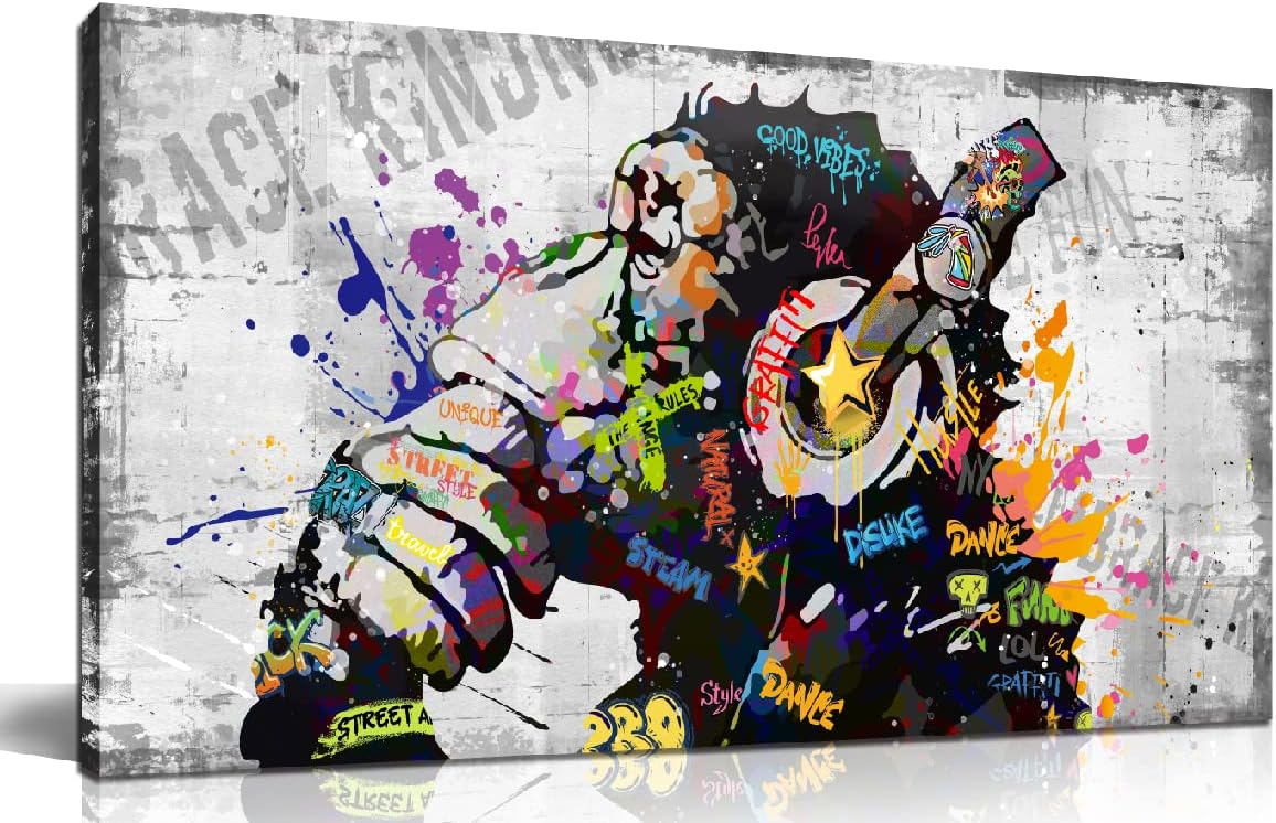 Kepgonegu Large Banksy Canvas Wall Art Graffiti Gorilla Picture for Living Room Bedroom Funny Wall Decor Size 60' W x 30' H