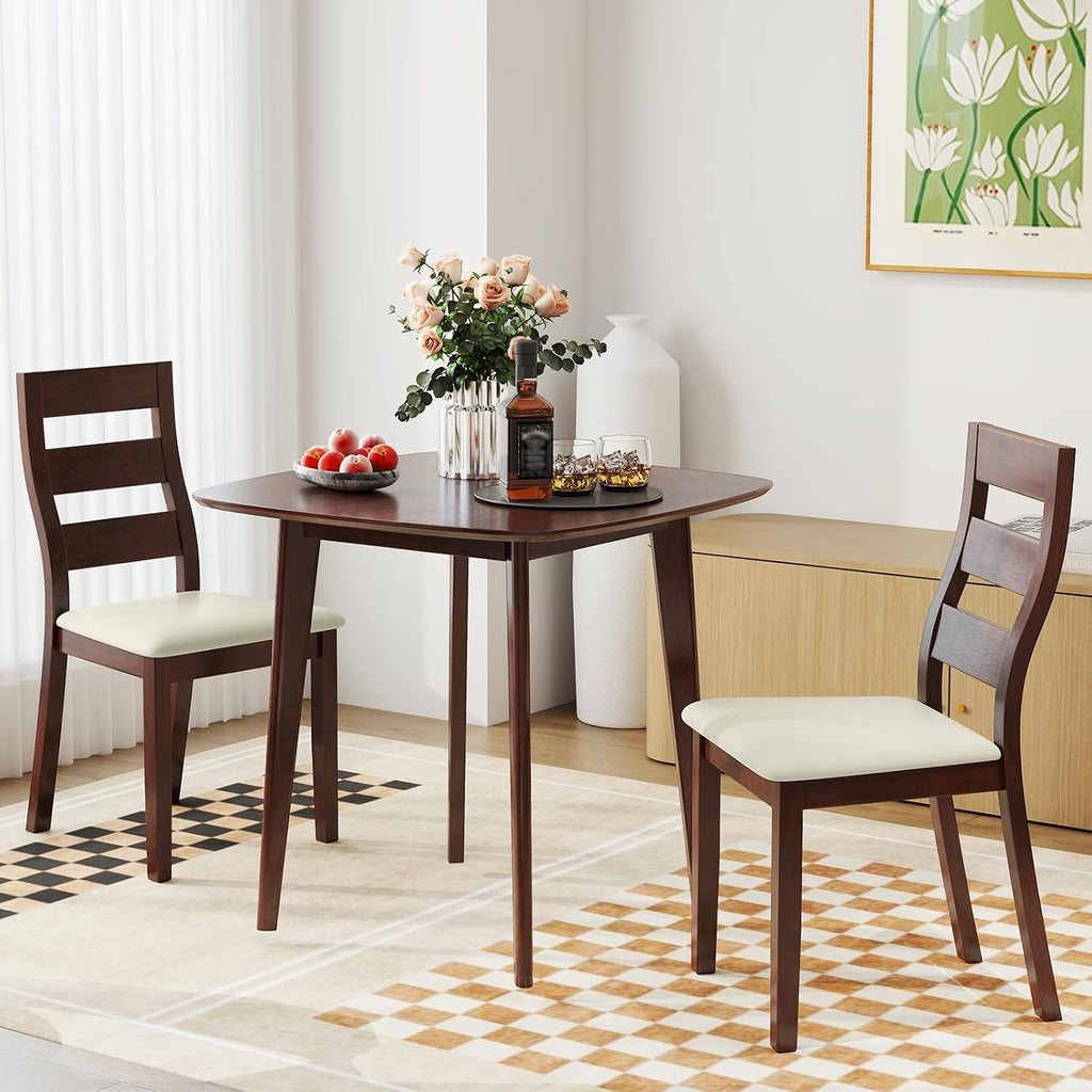 Giantex Small Dining Table Set for 2, Wood Square Kitchen Table and 2 Dinner Chairs with Upholstered Seat & Curved Backrest, Space-Saving Dinette Set for Small Space, Living Room, Dining Room