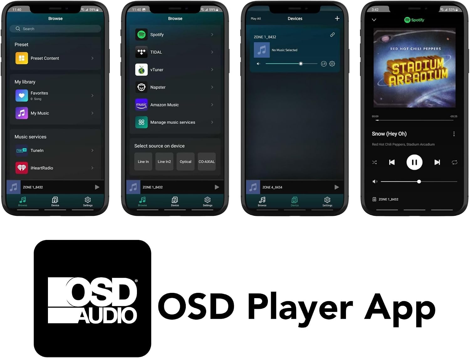 OSD Audio SRT4 GEN2 App Control 4 Zone Media Streamer, iOS or Android App, Airplay Compatible, 12V Trigger