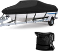 Angink 20ft-22ft Heavy Duty Boat Cover Waterproof 600D Trailerable Fabric, Fits Deck Boats, V-Hull Runabout & Wakeboard Boats (Beam Width up to 100'), Reinforced Straps - Black
