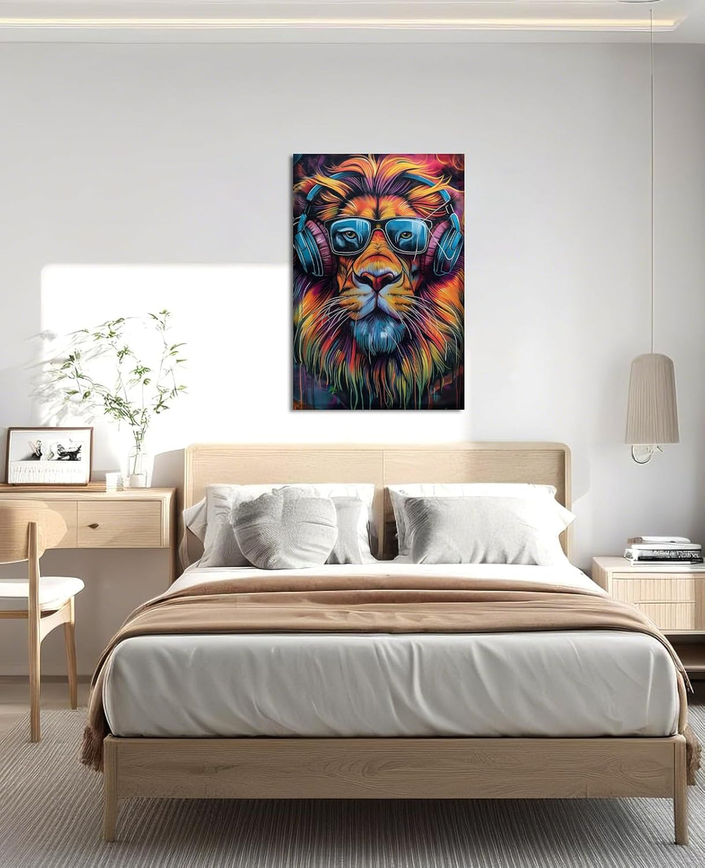 KPLUNDO Canvas Wall Art Lion Wall Decor Graffiti Picture Funny Animal Listen to Music Painting Colorful Poster for Living Room Bedroom Home Office Decor Gallery Wrapped(Art-2,28.00x42.00 inch)