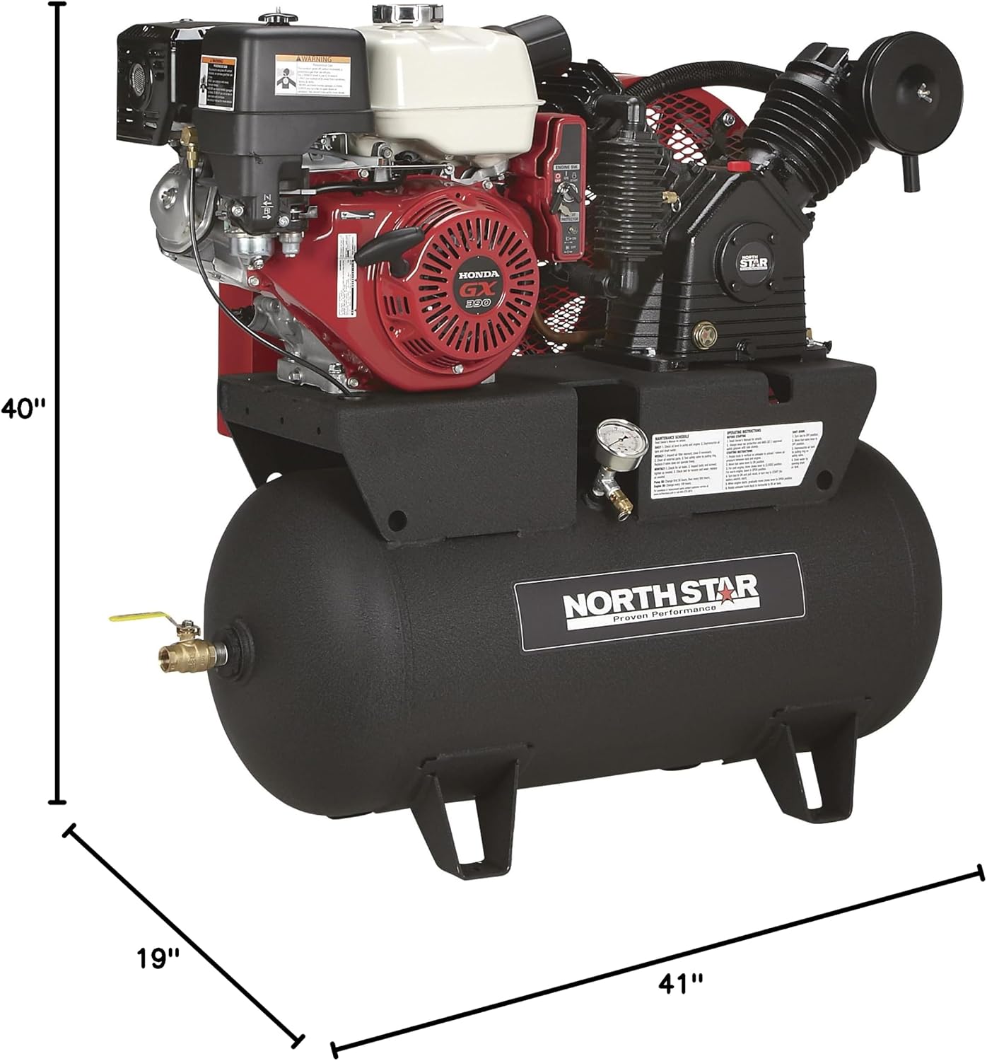 NorthStar Portable Gas Powered Air Compressor - Honda GX390 OHV Engine, 30-Gallon Horizontal Tank, 24.4 CFM at 90 PSI