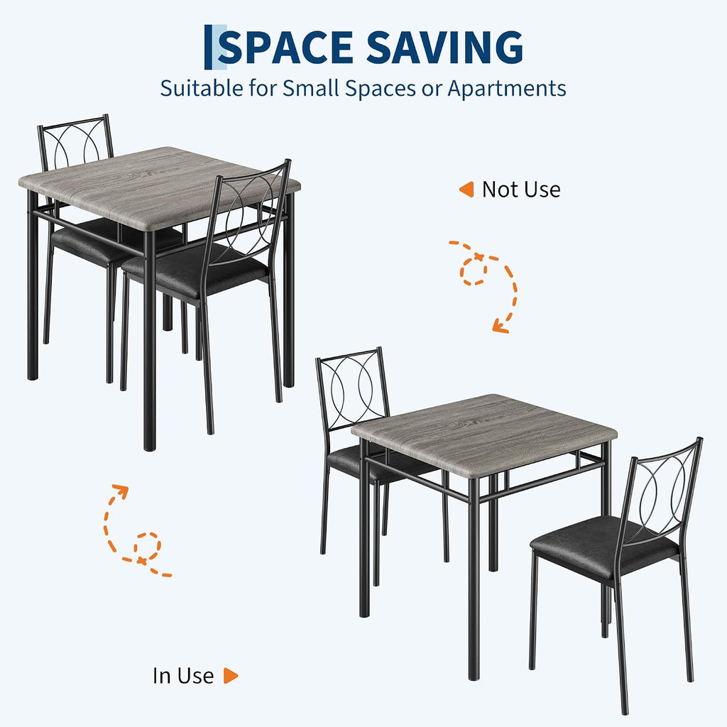 Garvee Dining Table Set for 2, Small Kitchen Table with Upholstered Chairs, Farmhouse Wood Dining Table Chairs for Kitchen Room, Small Spaces, Apartment, Grey
